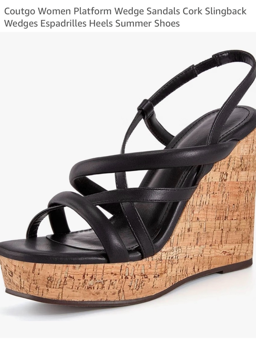 Black Cork Platform Slingback Wedge Sandals